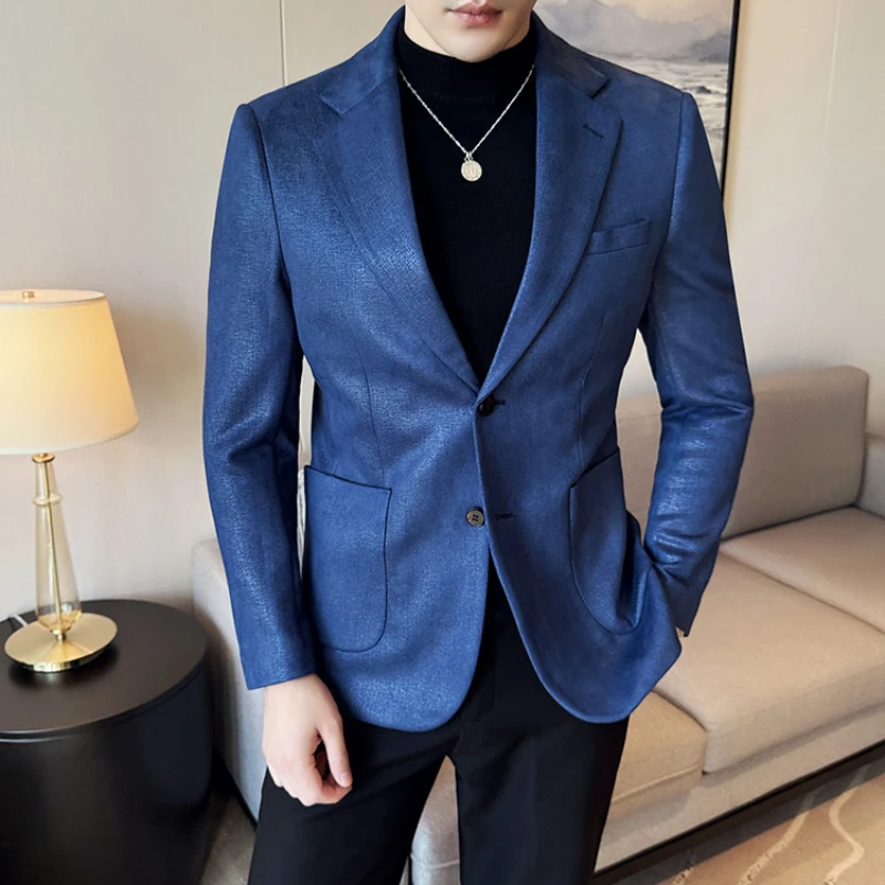 Autumn Winter Suede Suit Jacket for Men Korean Fashion Casual Business Blazers Men\'s Slim Fit Wedding Banquet Formal Jackets