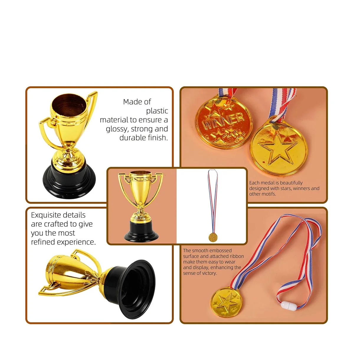 20 Pcs Mini Trophies and 20 Pcs Medals Awards , Winner Medals for Kids and Adults - Perfect for Favors