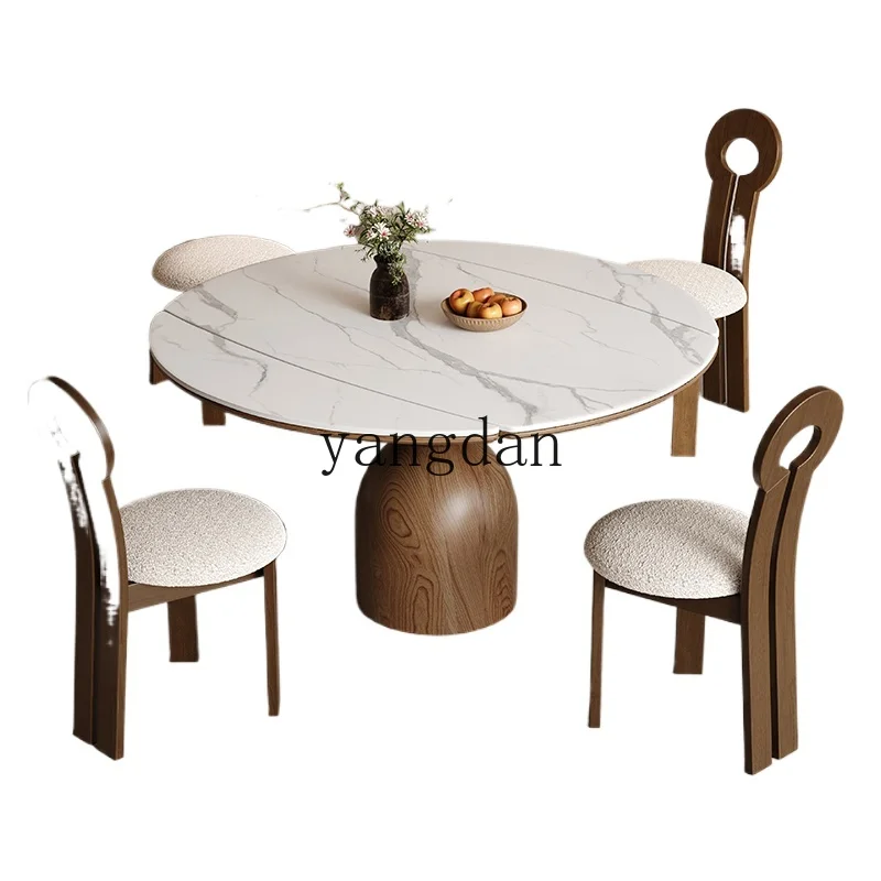 

YD medium and ancient style rock slab dining table retractable simple French retro style variable round table