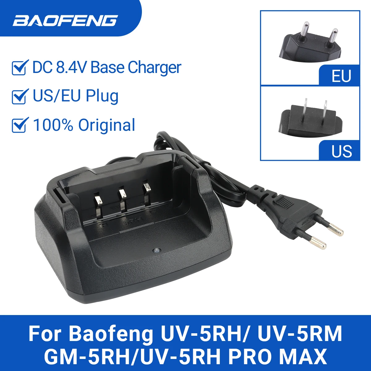 Baofeng UV-5RH US/EU Charger Desktop Base Walkie Talkie UV 5RH UV-5RM GM-5RH Two Way Radio Accessories