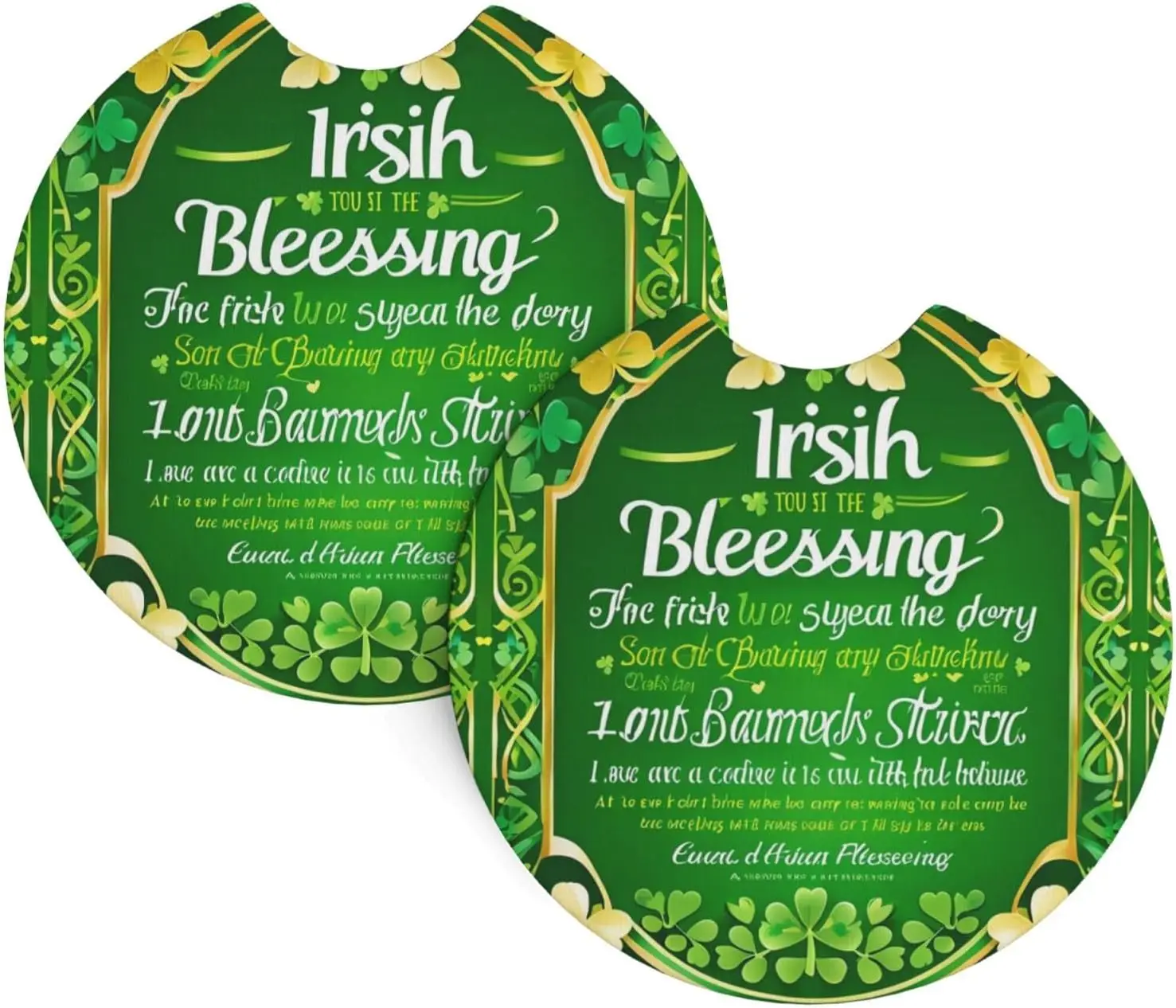 Irish Blessing St Patrick's Day Print Car Cup Coaster, Car Cup Mats for Women and Man Accessories Universal for Car, SUV 2PCS
