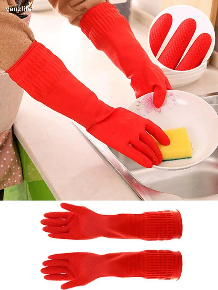 vanzlife Latex gloves with thick rubber waterproof longer durable kitchen cleaning dish washing leather gloves