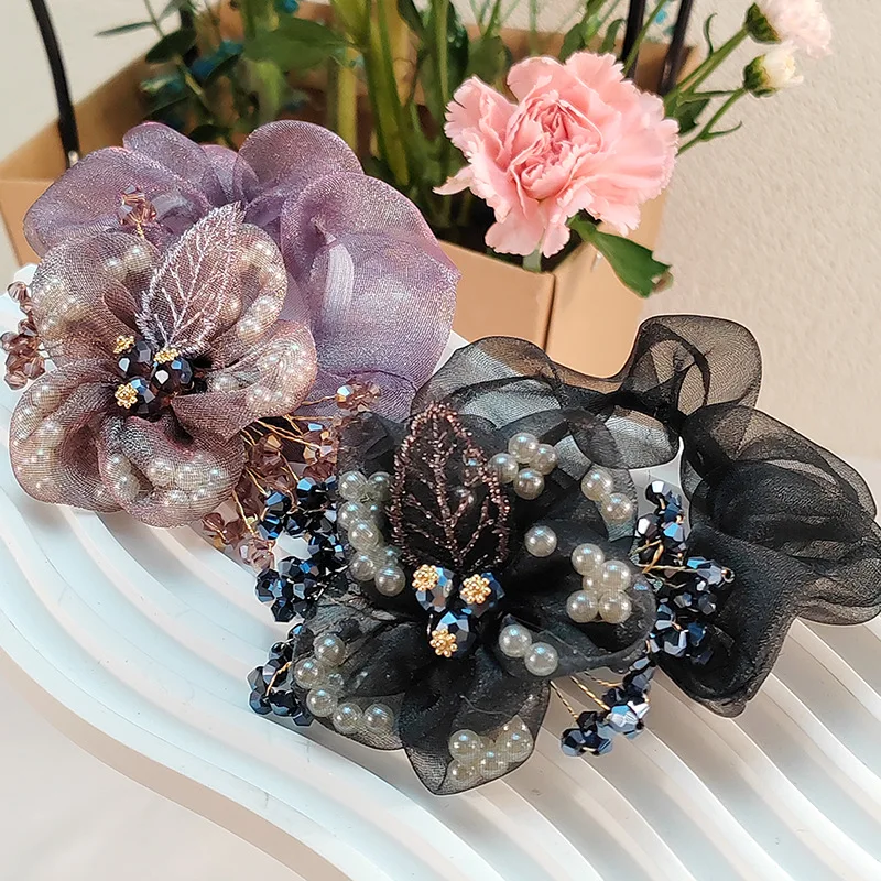 Neue Organza-Blumen-Accessoires Coletero Grande Para Cabello Scrunchies Kroattoкики Волос Kristall-Haarseil für Damen – Detail 2