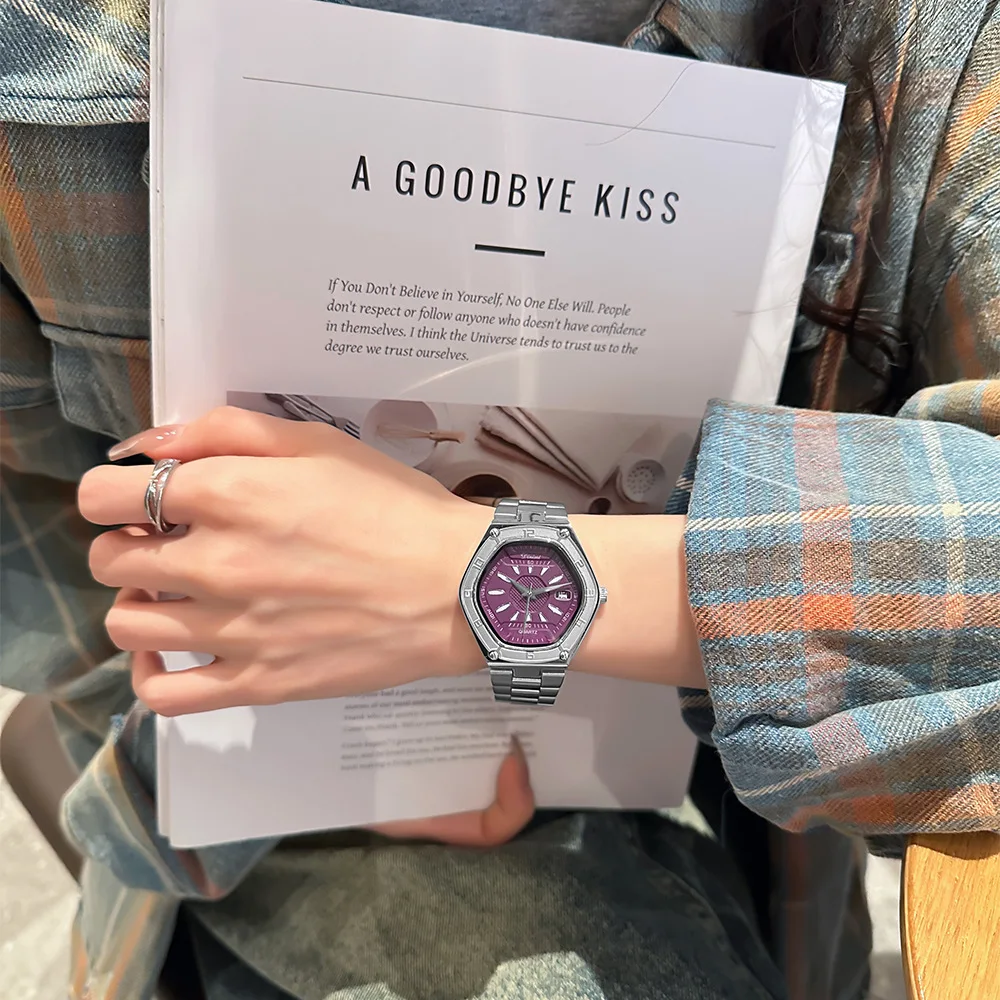 2025 New Steel Band Watch with Polygonal Large Dial Fashionable Personalized Couple Watch Women's Gift Luxury Men's Watch