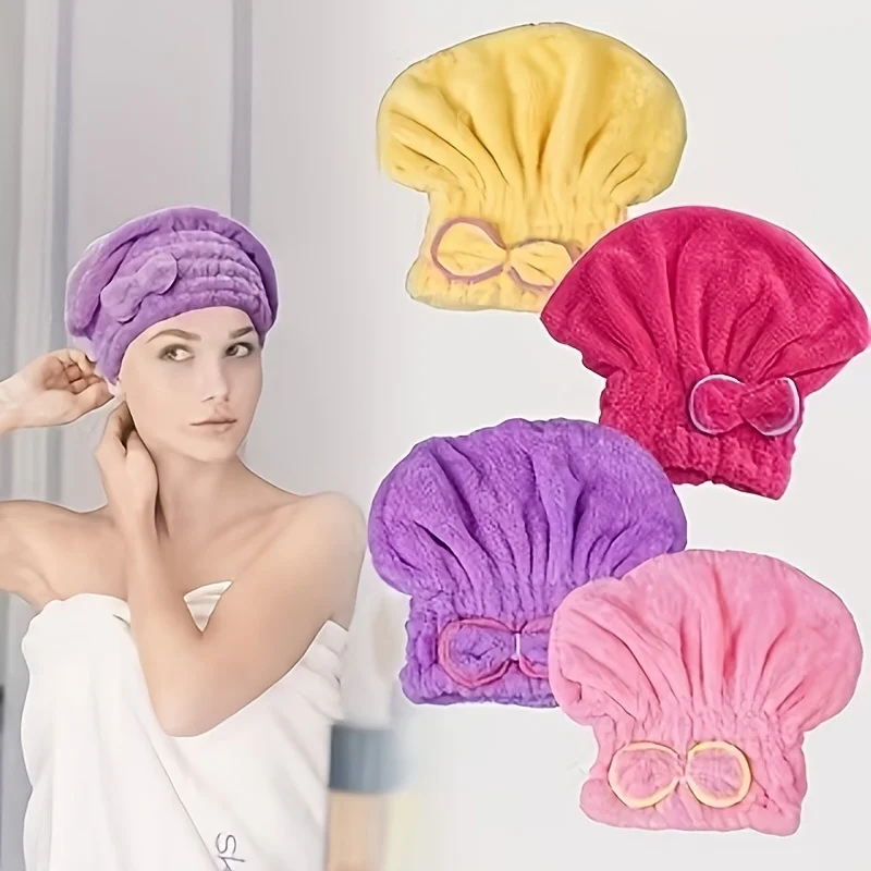 

2pcs Quick-Dry Super Absorbent Bowknot Shower Cap Soft Microfiber Bath Cap for Women Daily Shower Swimming Spa Sensitive Scalp