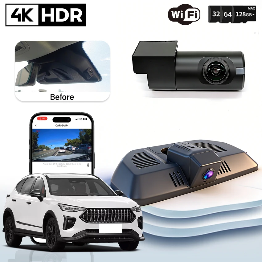 

Plug and Play 4K 2160P Car Dvr For Great Wall Haval Jolion GWM 2021 2022 2023,Night Vision Video Recorder,WIFI＆APP DashCam
