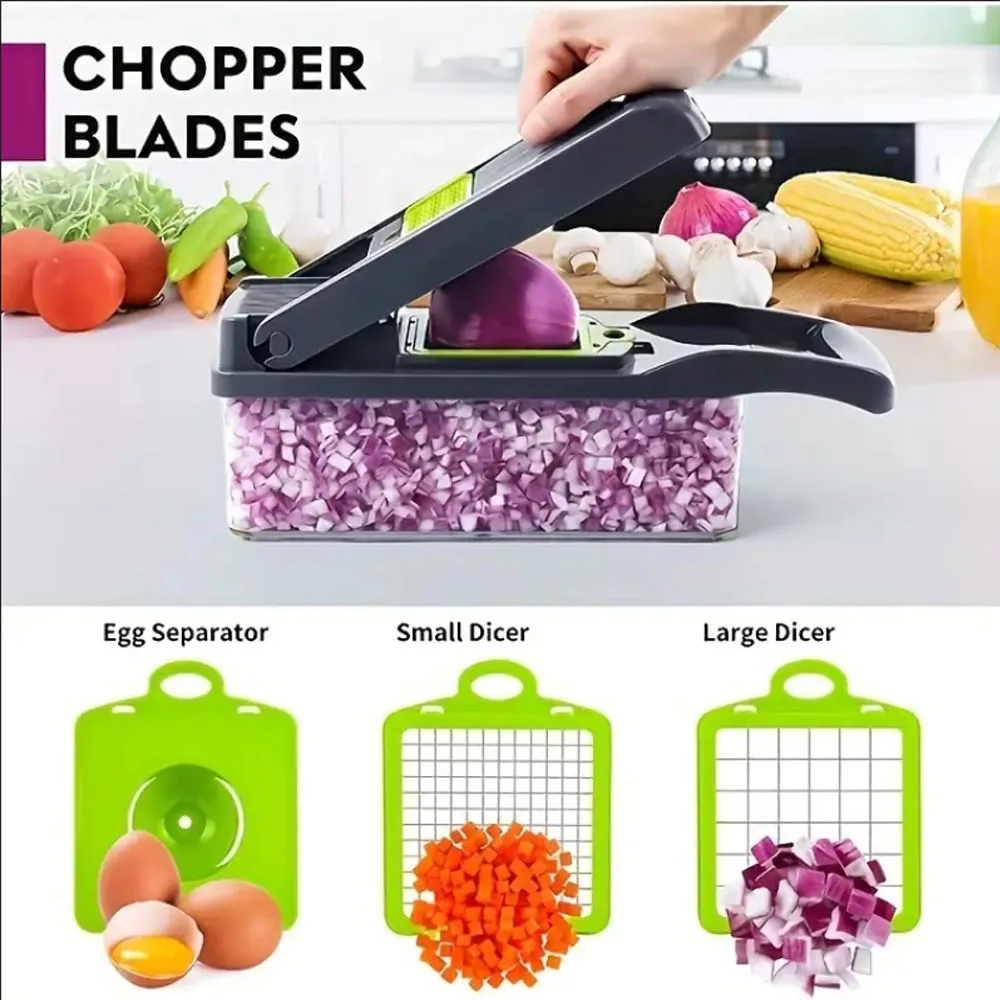 قطاعة الخضراوات، قطاعة المندولين، مبشرة الجبن - سلطة البصل والخضروات مع حاوية - أدوات المطبخ