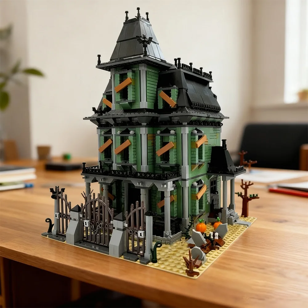 

2028PCS Monsters Haunted Mansion Building Blocks Detailed Spooky Architecture Model Collectible Display for Adult Gift