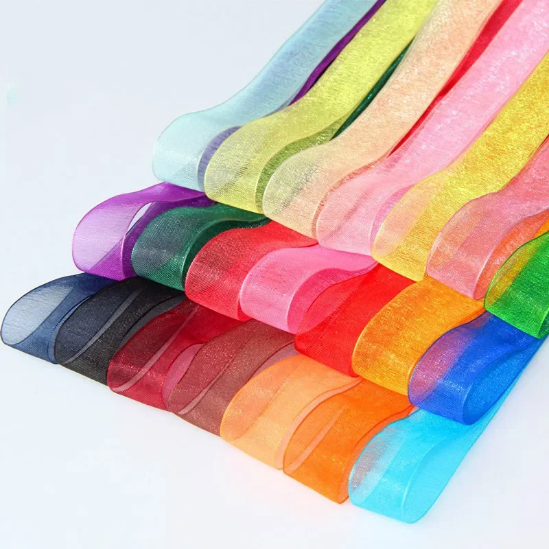 (50yards/roll) 12/15/20/25/40mm Organza Ribbon Gift Wrapping Decoration Christmas Silk Ribbons for Wedding DIY Craft Handmade