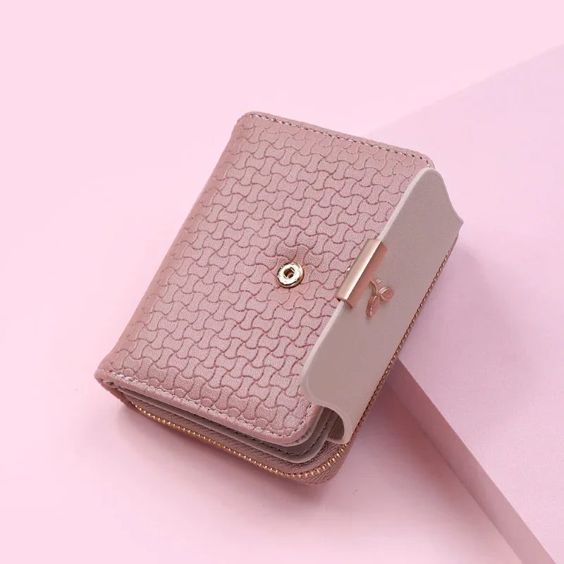 Cartera de cuero con broche de hoja para mujer, Mini monedero, tarjetero, bolso de dinero, diseño de marca, nuevo