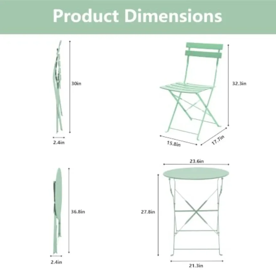 3-Piece Patio Bistro Set for Balcony Garden Porch: Folding Outdoor Table and Chairs with Sturdy Steel Frame, Black Finish, No A