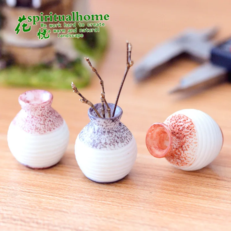 6Pcs Resin Handicrafts Simulated Ceramic Small Fine‑Mouth Vases, Creative Desktop Ornaments for Home Decoration