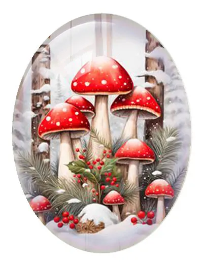 10pcs/lot Christmas X-mas Cute Red Mushroom Wild Winter Oval Photo Glass Cabochon Flatback Demo Cameo Diy Jewelry Making