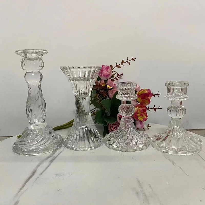 

Vintage Clear Crystal Glass Candle Holder, Valentine's Day, Romantic Candlelight Dinner, Shooting Props, Home Wedding Decor, Hot