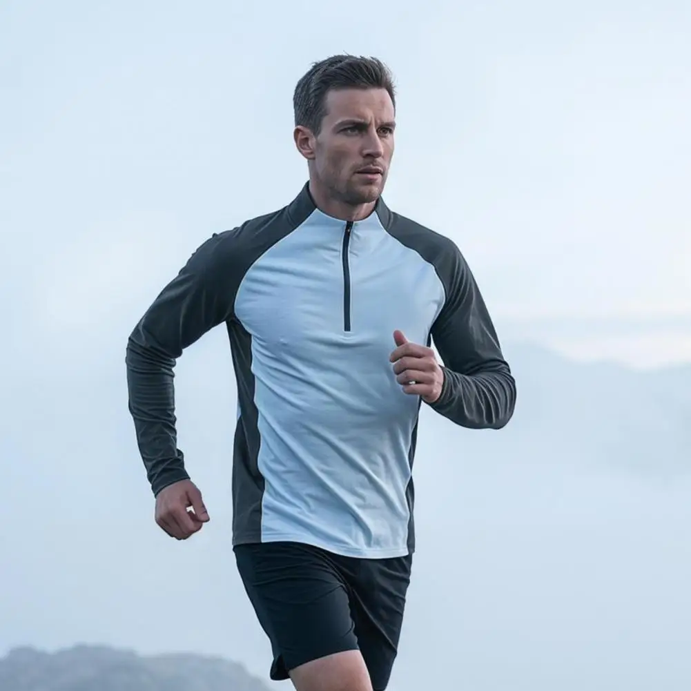 Quick Dry Breathable Men Active Tops Half-zip Long Sleeve UV Sun Protection Casual Summer Shirts for Gym Workout