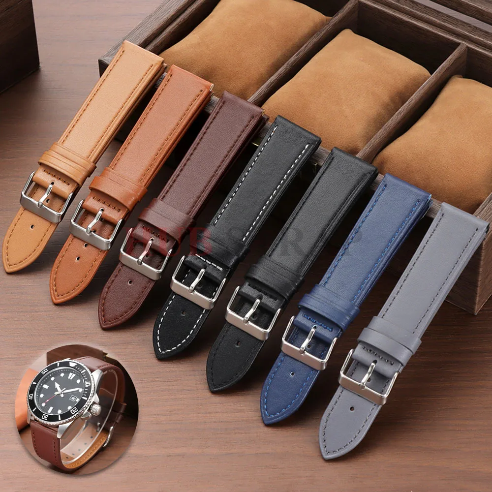 Weiches Leder-Uhrenarmband, Business-Stil, 20 mm, 22 mm, universeller Uhrengürtel, modisches Uhrenarmband in Schwarz, Blau, Braun, für Herren und Damen, Accessoires