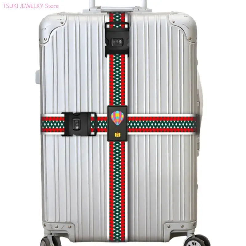 62KE Printed Luggage Straps Webbing Suitcase Belt With Double Lock System And Fun Design For Kids And Adults