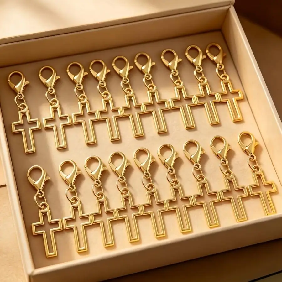 1/5/10/20/50/100pcs Cross Lobster Clasp Charms, Minimalist Hollow Cross Design. Ideal for Children's Baptisms, First Communion,