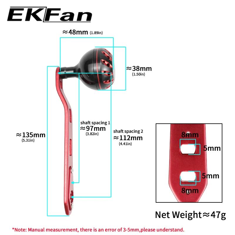 EKFan 135mm Aluminiumlegierung Baitcasting-Angelrollengriff für S/D/A 7*4/8*5mm Loch Big Game Rollengriff Köderrolle DIY-Teil – Detail 2