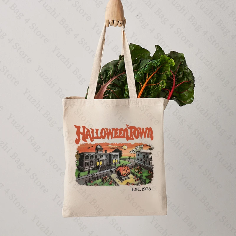 Halloweentown Pattern Tote Bags Casual Canvas Shopping Bags Shoulder Bag Halloween Gift Bags Large Capacity Shopping Bag