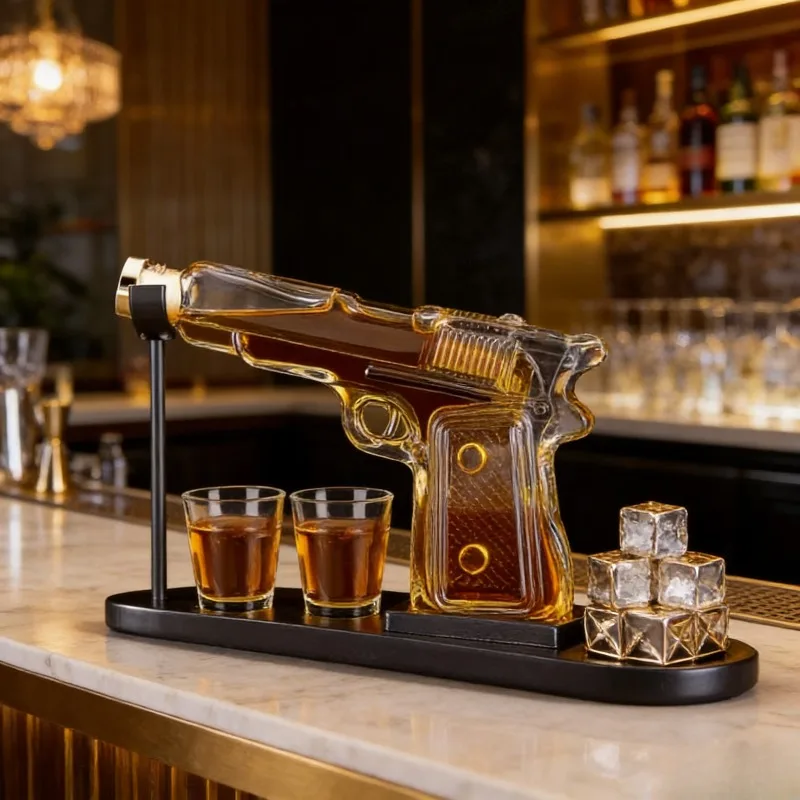 Sandhawk Glass Pistol Decanter Whiskey Vodka Dispenser Craft Bottle Cover for Home Bar view 5