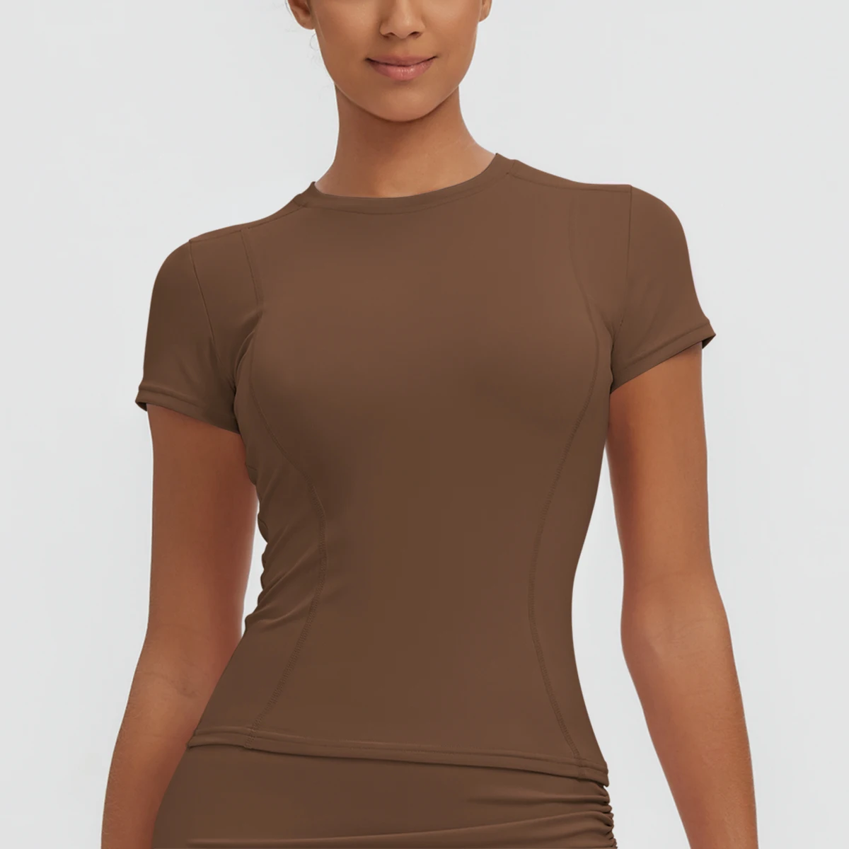 Neues Damen Sommer Yoga Kurzarm T-Shirt Lauf- und Radsport Einfarbiges Schnelltrocknendes Workout-Oberteil Enganliegend Atmungsaktive Yoga-Kleidung – Detail 9