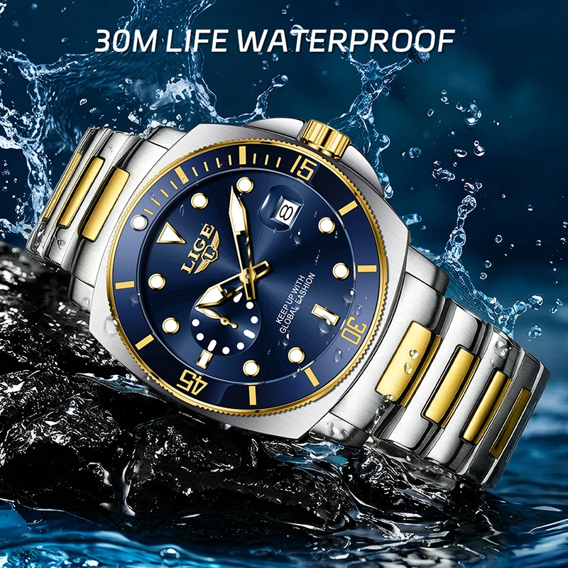 LIGE Fashion Mens Watches Top Brand Luxury Diving Watch Men Outdoor Sports Waterproof Quartz Date WristWatch Relogios Masculino