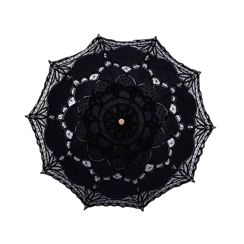 JMZ Embroidery Lace Umbrella Cotton Cloth Wedding Decoration Photography Props European American Style Hook Flower Travel