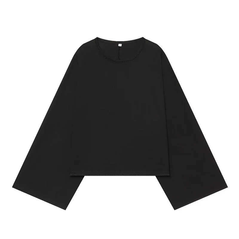 MUJER Damen-T-Shirt mit weiten Ärmeln, Herbst-Freizeitoberteil, Damen-T-Shirt in Weiß und Schwarz, Oversized-T-Shirt, Damen-Langarm-T-Shirts – Detail 6