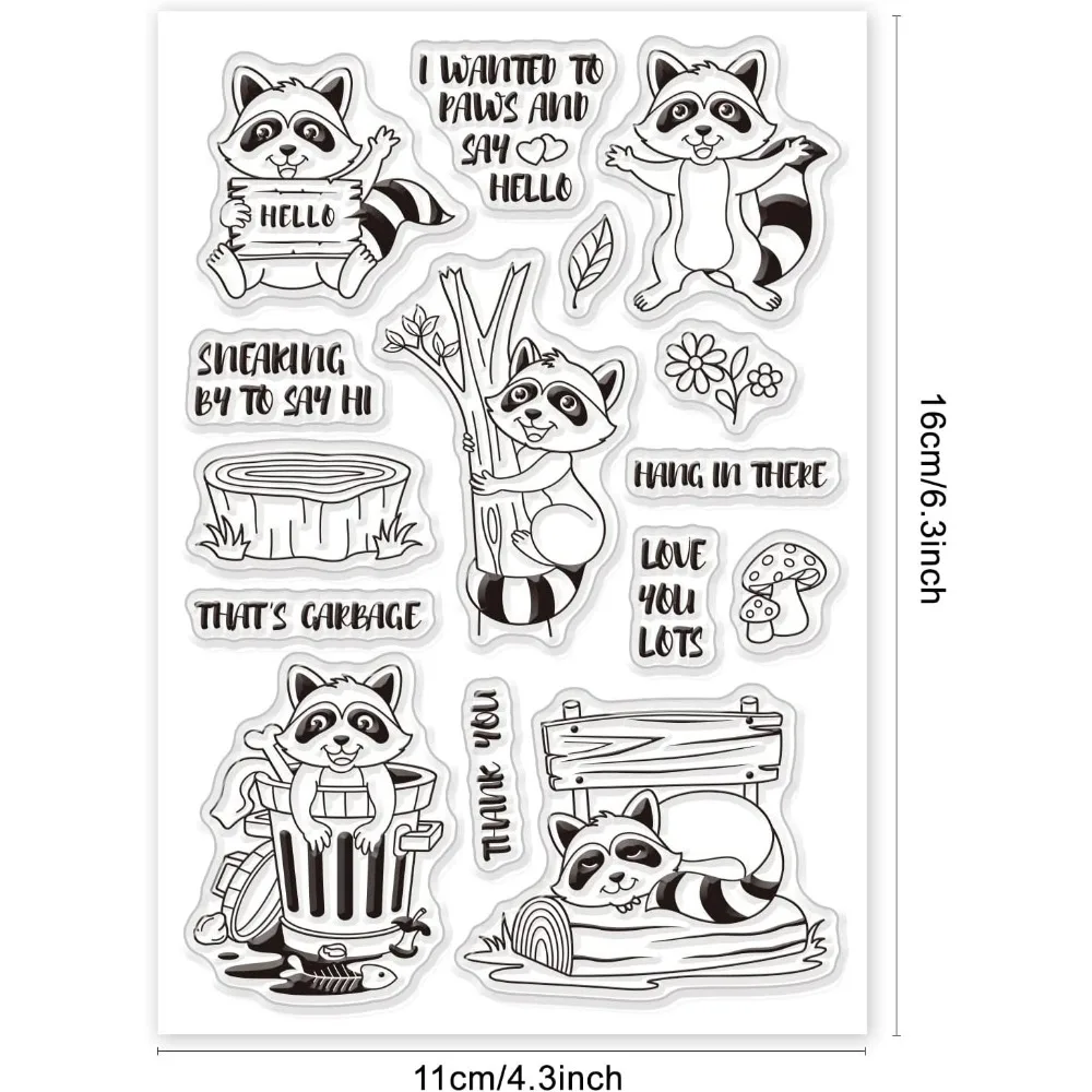 1PC Raccoons Silicone Clear Stamps Animals Transparent Stamps for Birthday Easter Valentine's Day Cards Making DIY Scrapbooking