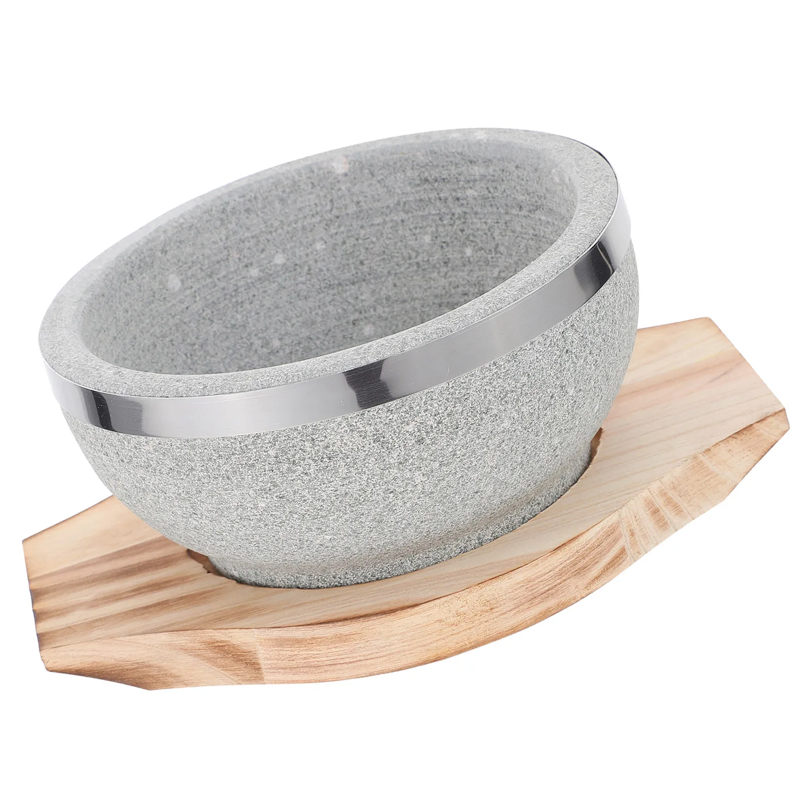 

Каменная миска с деревянным подносом для бибимбапа, корейских супов и рисовых блюд – многофункциональная посуда для приготовления и подачи, безопасная для использования на открытом огне