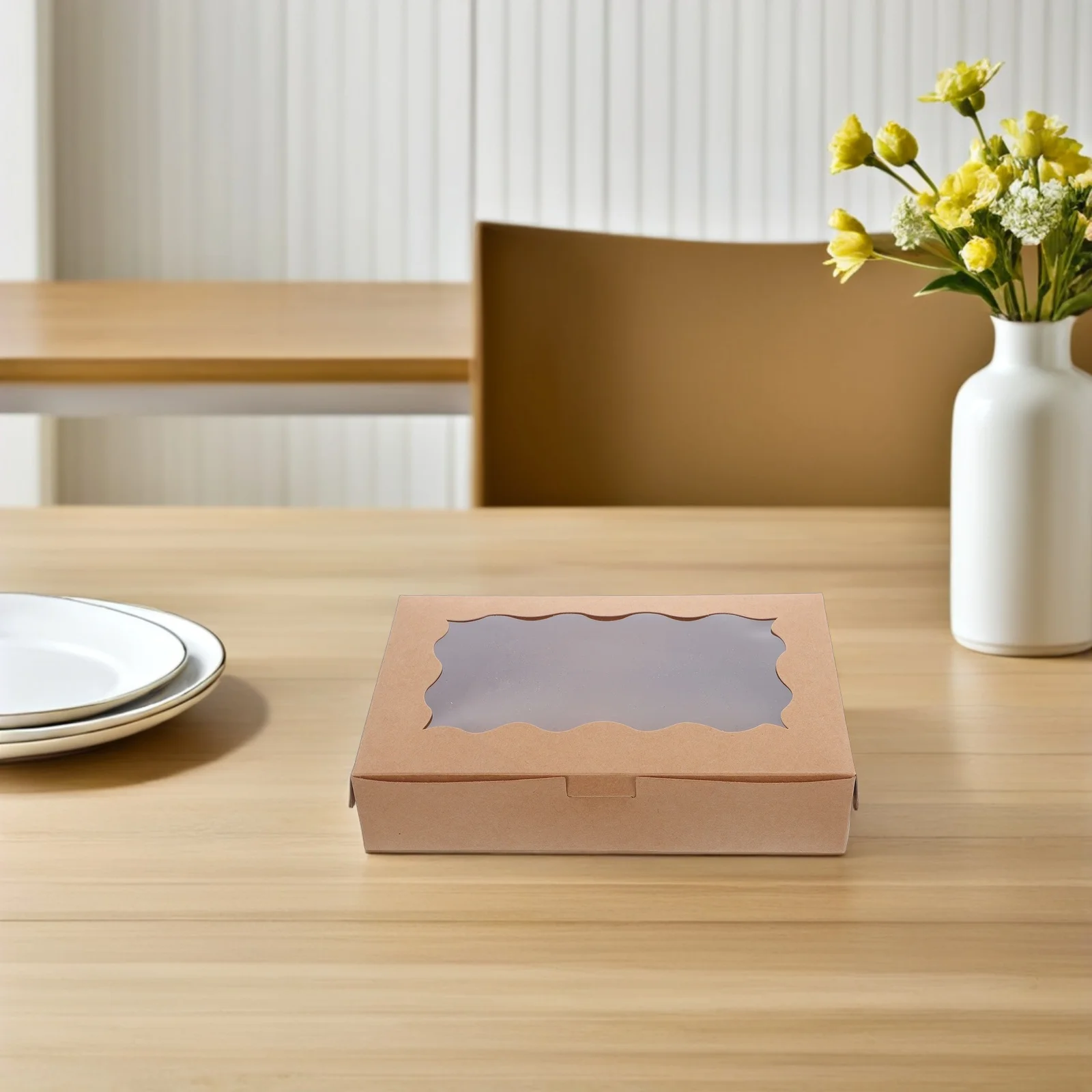 Cajas de papel Kraft para repostería, 50 Uds., ventana transparente, embalaje de postre para panadería, galletas, macarrones de Chocolate, Muffins, Donut, Mini pastel