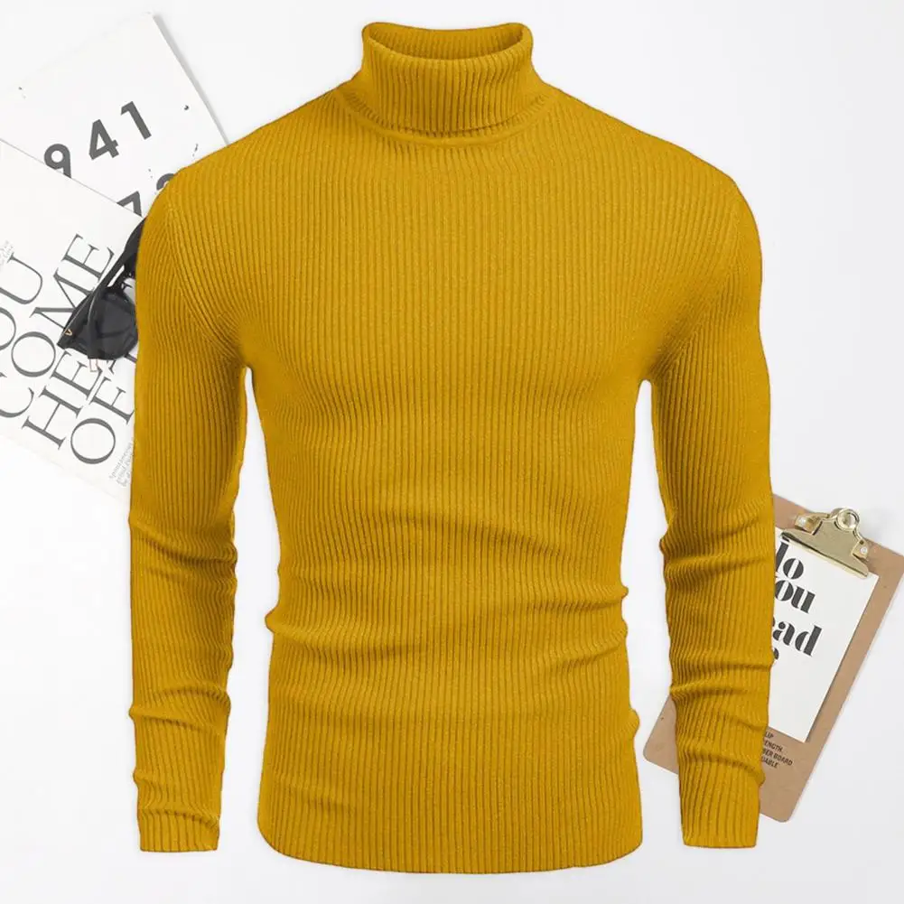 

Men Fall Winter Sweater High Collar Neck Protection Long Sleeve Texture Anti-pilling Slim Fit Solid Men Sweater Bottoming Top