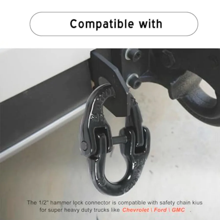 โซ่ล็อคแบบค้อน 2 ชิ้น 1 2 คู่ สำหรับเชื่อมต่อรถพ่วง เกรด 80 สำหรับรถบรรทุก สีดำ สำหรับงานหนัก พร้อมอุปกรณ์