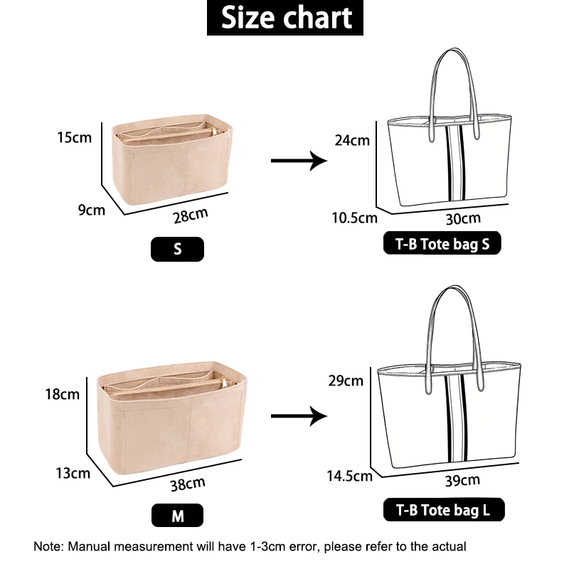 EverToner Trendy Suede material Insert Bag Organizer Makeup Organizers Liner Perfect for T-B tote Bags Cosmetic Bags Accesories