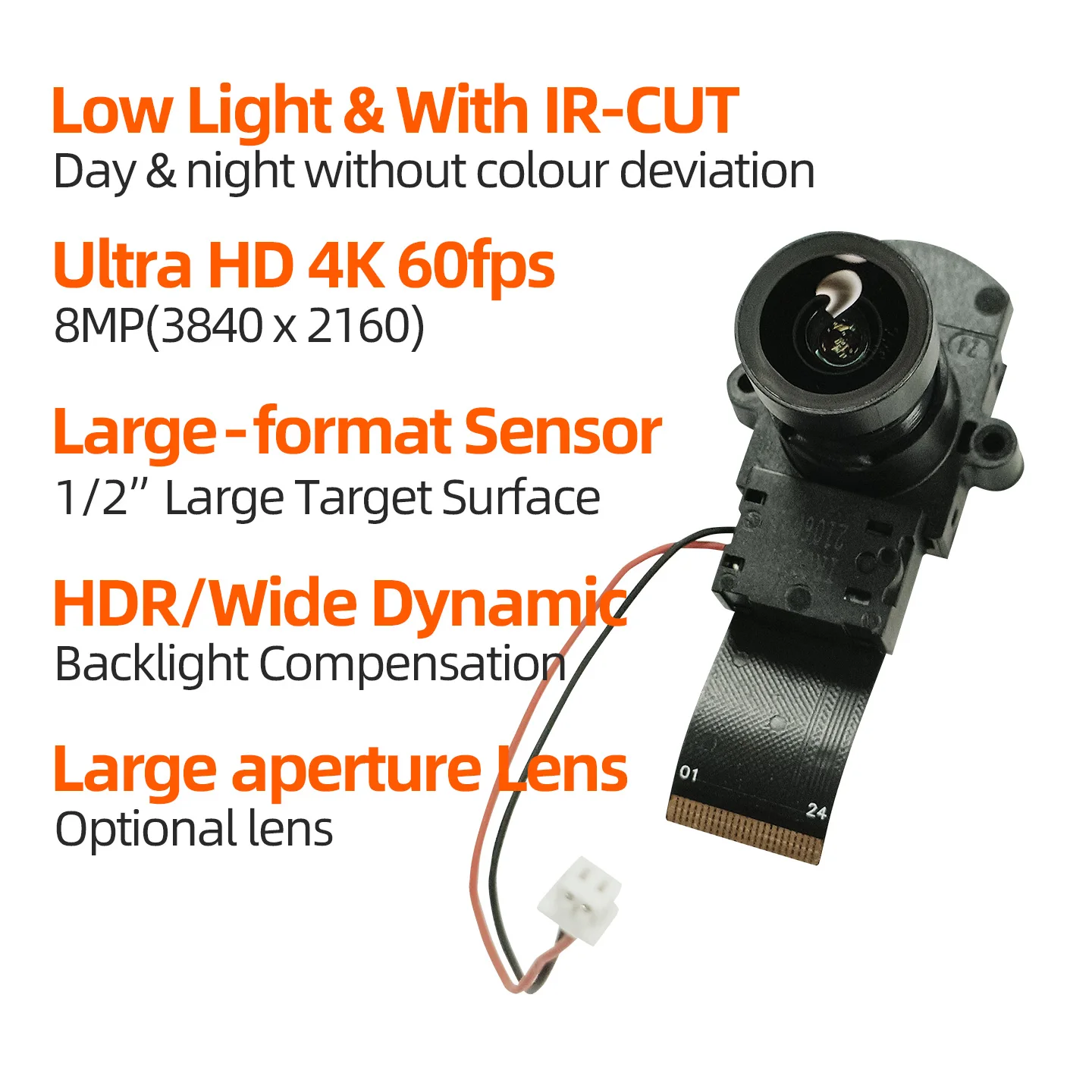 GOOD 4K Wide-Angle 8MP OS08A10 Lowlight Mipi Camera Module with IR-CUT for Digital Video Camcorders