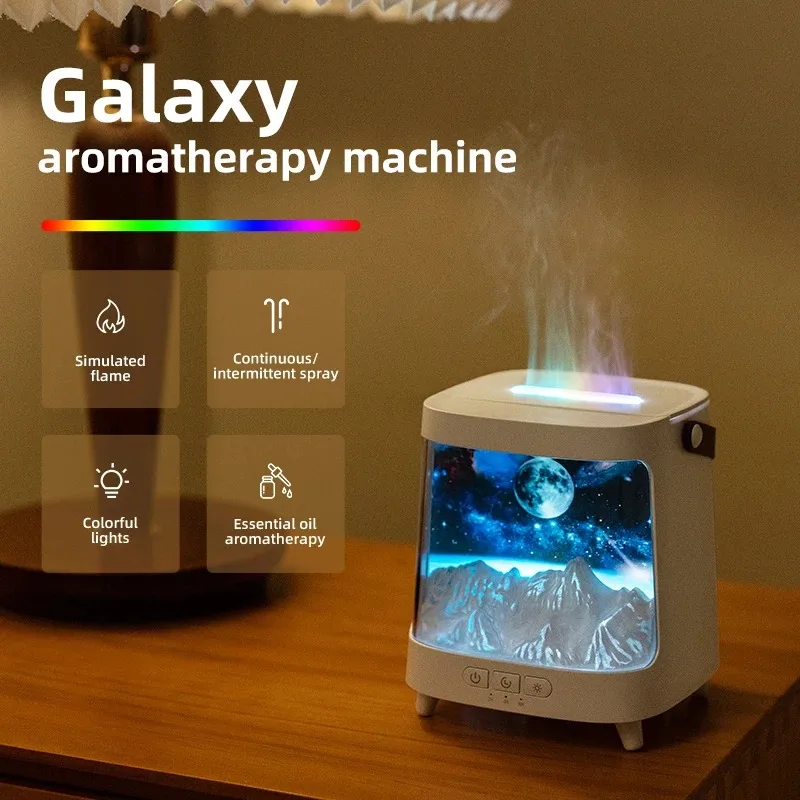 Galaxy Humidifiers with Night Light Remote Control Portable Flame Aroma Humidifier for Desk Lamp Decoration