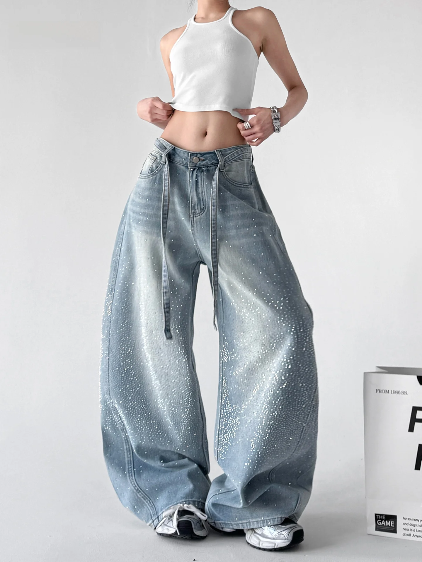 

Женские джинсы с высокой талией и широкими штанинами, новинка весны, удлиненные, с эффектом стройности, для высоких женщин