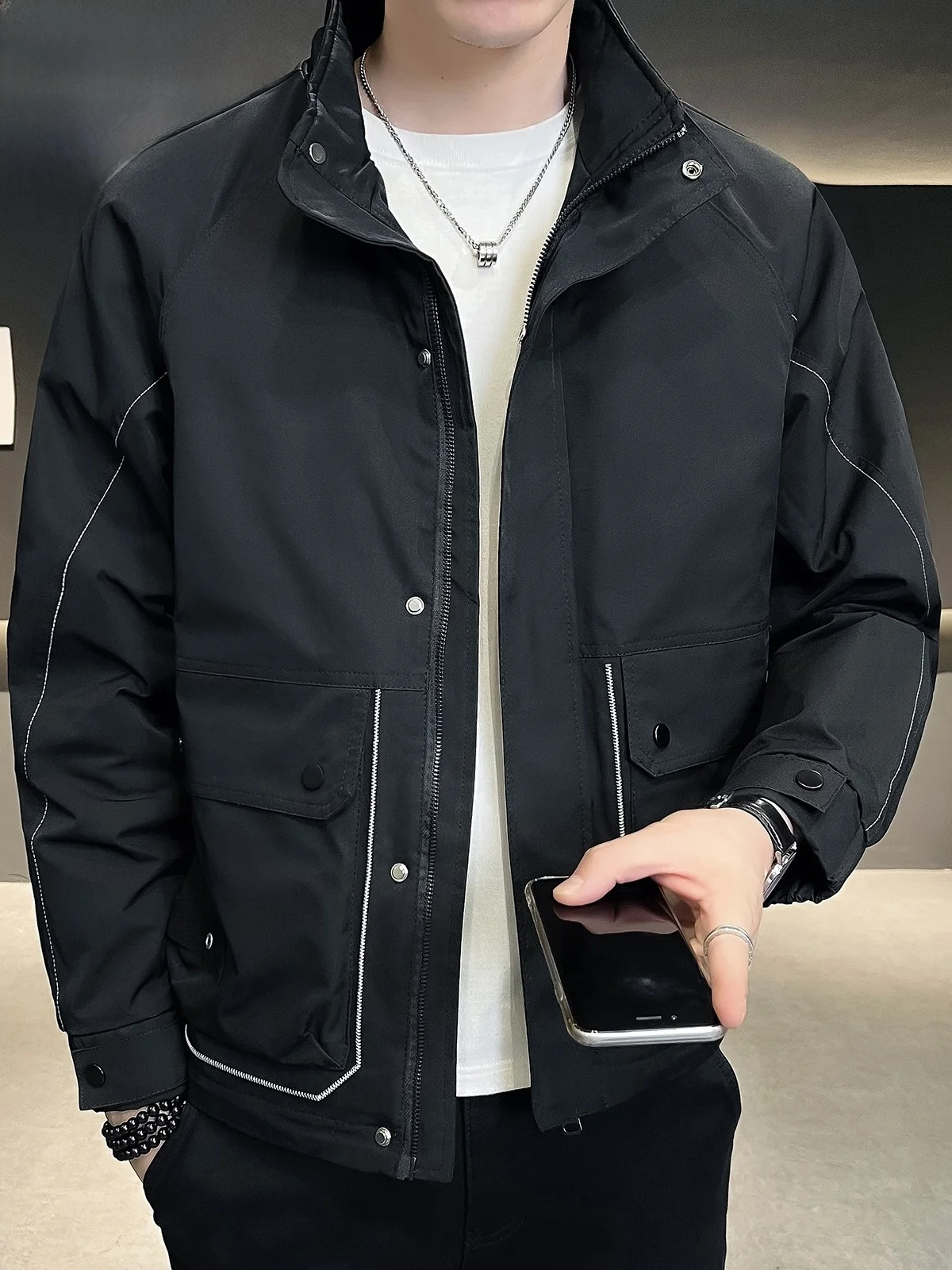 

Pierre Cardin Мужская повседневная свободная рабочая одежда Jaet Осень-зима Модный тренд Длинная верхняя одежда на молнии с украшением