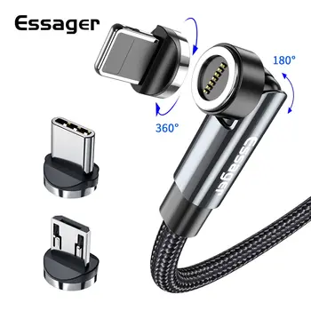 Essager 540 회전 고속 충전 마그네틱 케이블, 마이크로 USB C 타입 케이블, 아이폰 샤오미 자석 충전기, 전화 데이터 와이어 코드, 3A