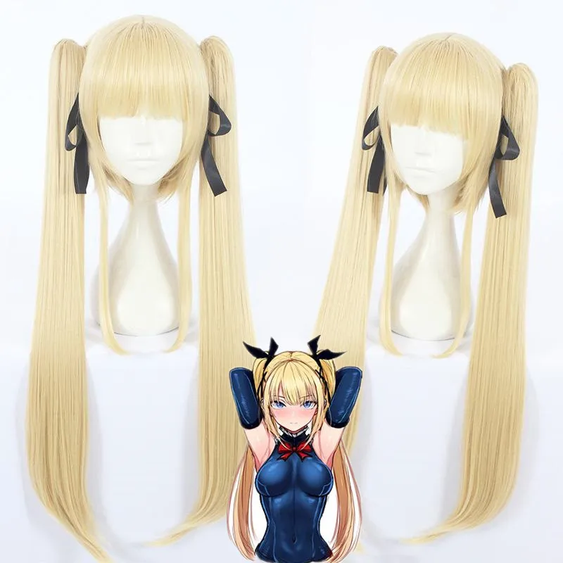 

Game Dead Or Alive Marie Rose Cosplay Wig Blond Styled With Chip Ponytails Synthetic Hair Wig + Free Black Ribbon + Wig Cap