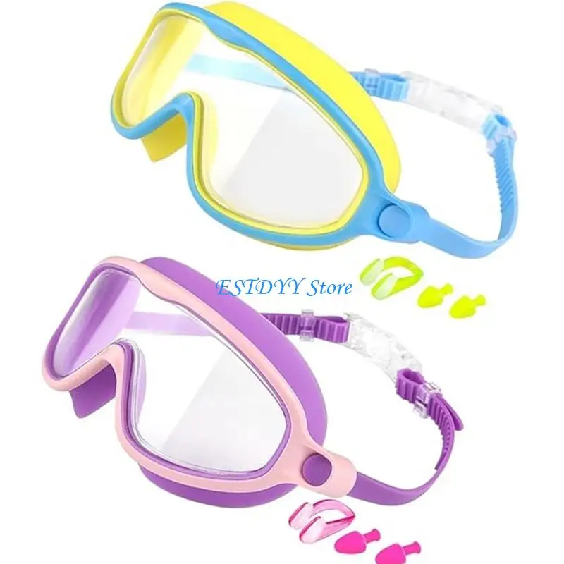 

G6DE 2Pcs Kids Swim Goggles With Earplugs And Nose Clip for Children Teen Wide View Swimming Goggles Water Frogs Resistant