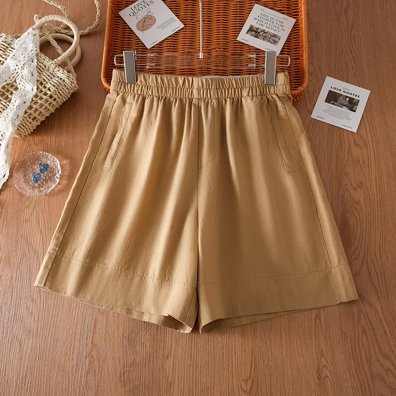 

Женские шорты цвета хаки, летние легкие универсальные шорты средней длины, миниатюрные свободные брюки трапециевидной формы