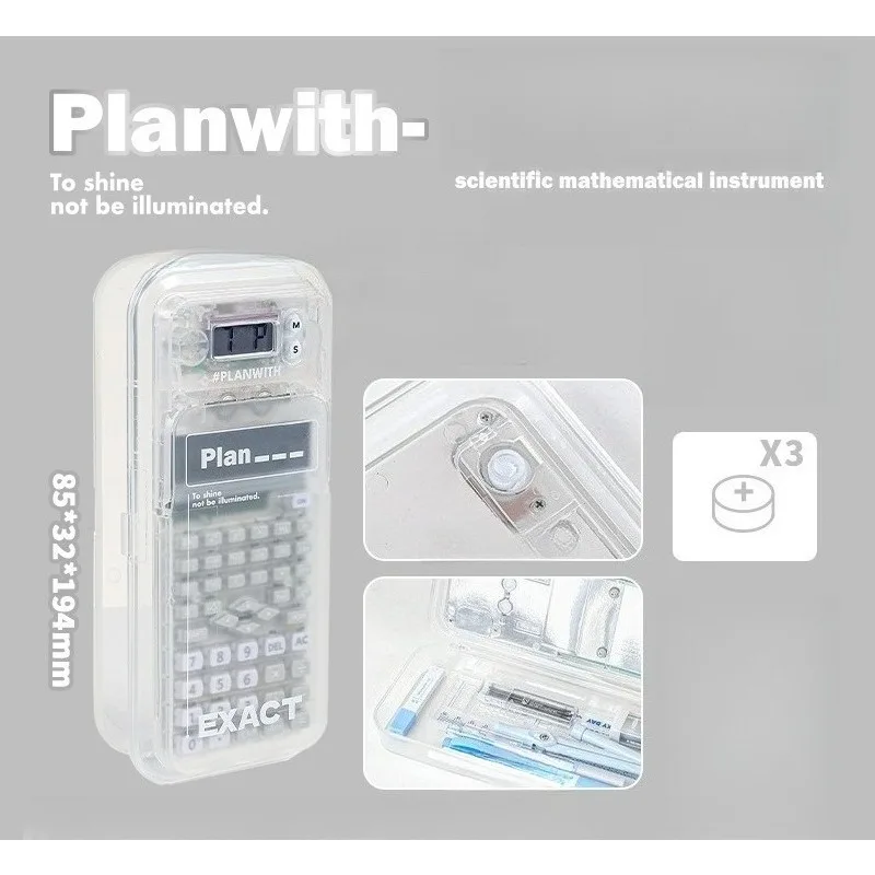 صندوق أقلام رصاص متعدد الوظائف 2 في 1 مع آلة حاسبة 240 وظيفة الحساب والوقت، منظم قرطاسية موصى به باللامتحان #6