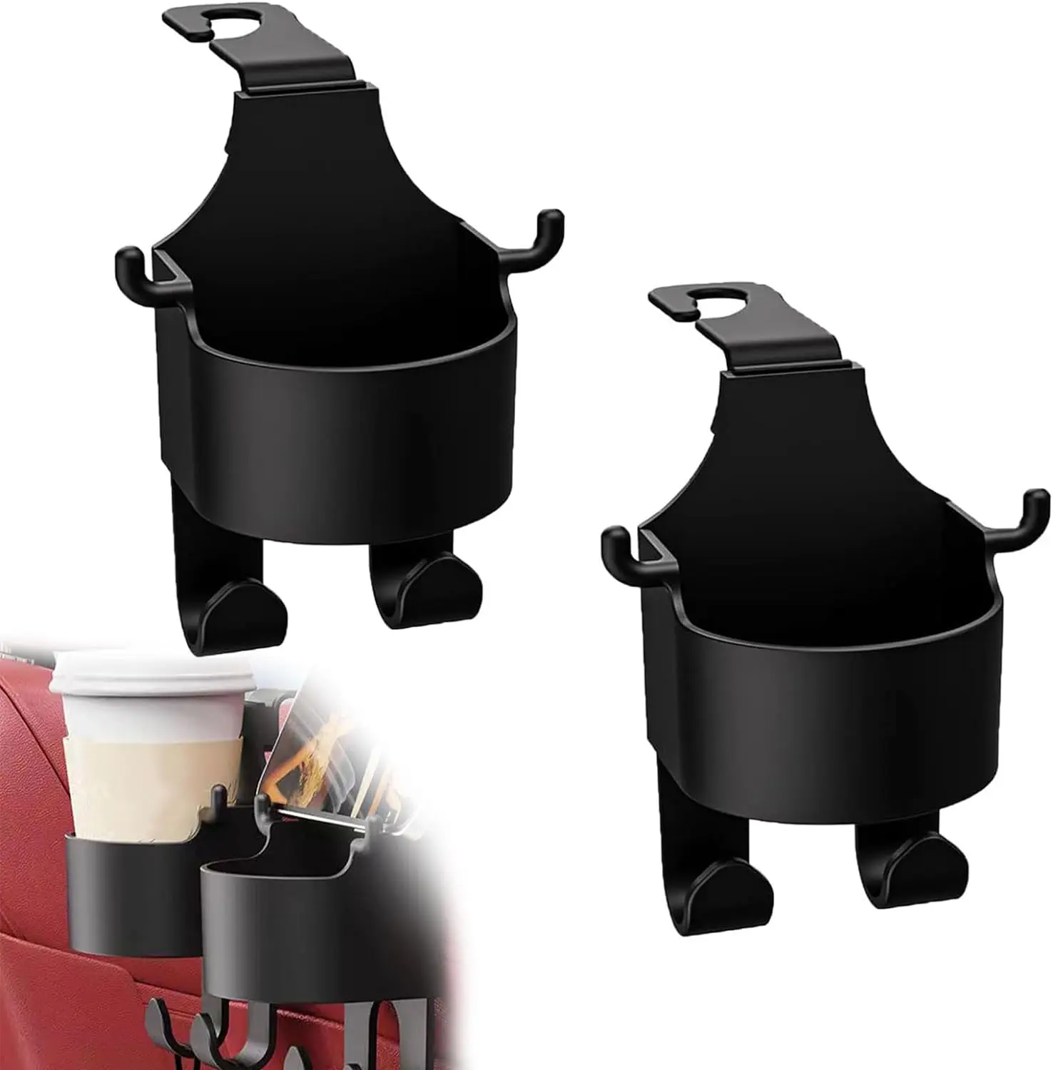 

2PCS Car Cup Holder With Hook Car Rear Seat Drinks Holder Hanging Universal Car Interior Accessories Water Bottle Storage Rack