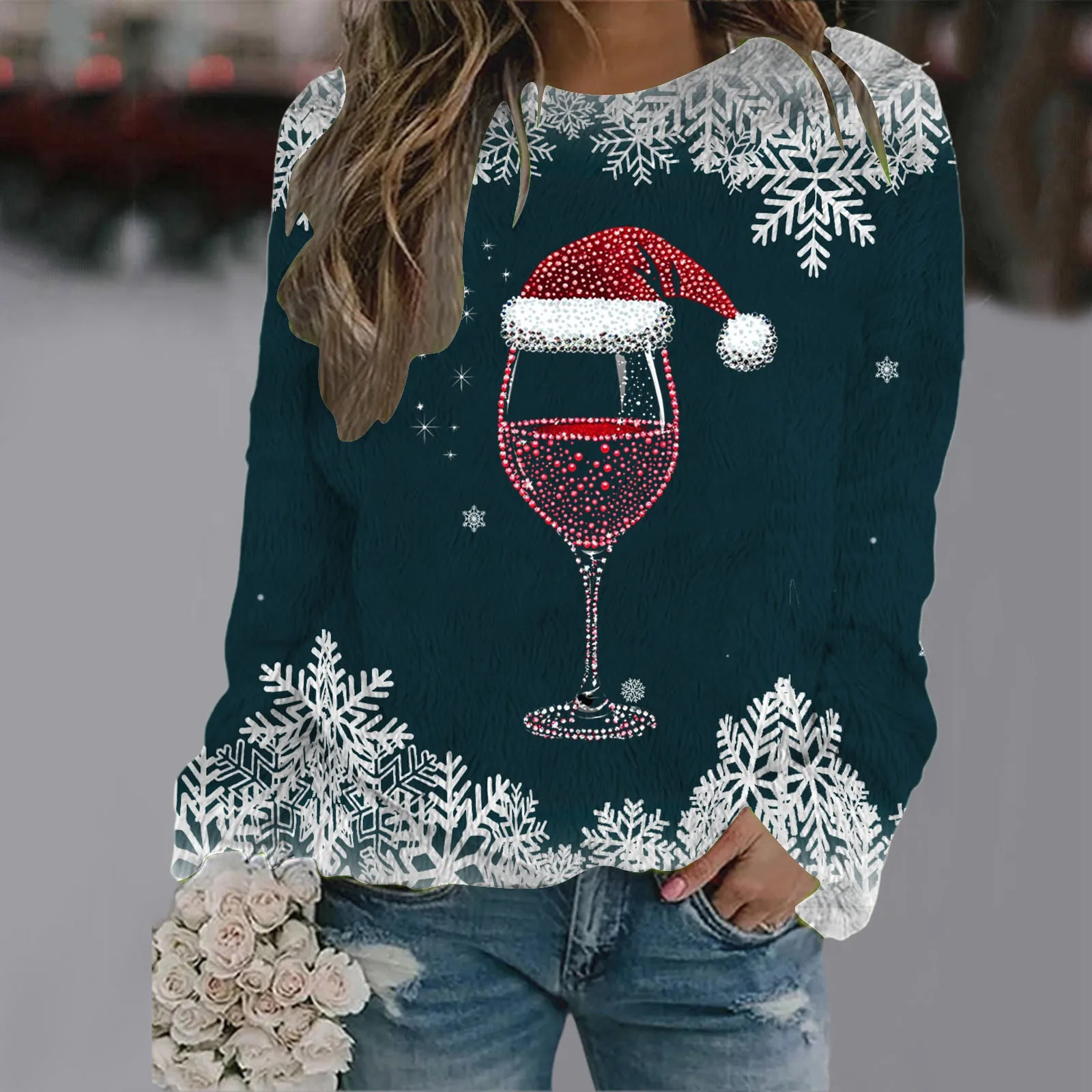 

Christmas Women's Casual Crew Neck Long Sleeve Sweatshirt With Comfy Sweater Women's Cowl Neck Sweater Light Sweater for Women