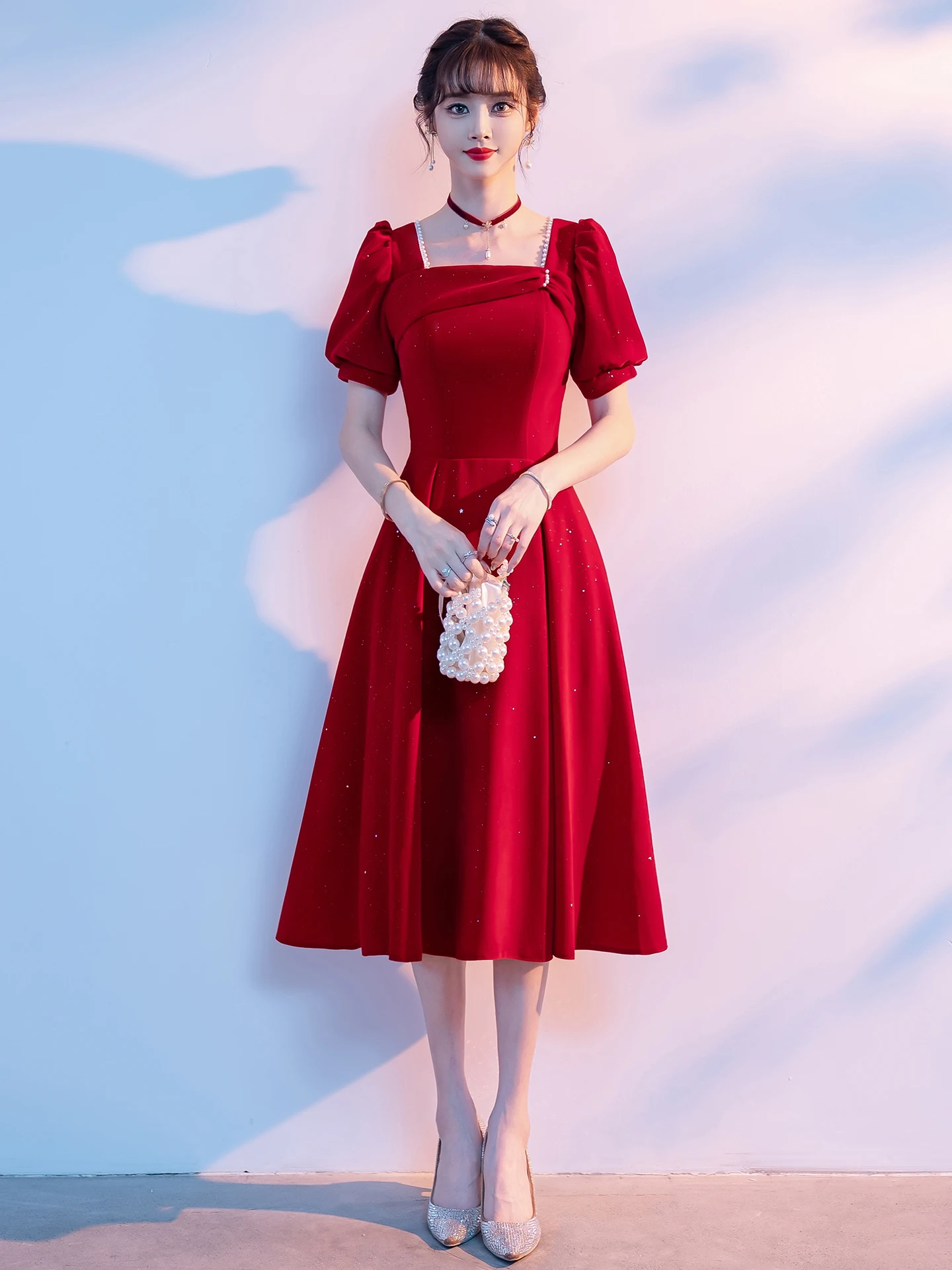 

Red Song Chorus Ensemble Performance Costume Women's Long Red Dr Student Art Exam Stage Host Evening Gown 2026 New Elegance