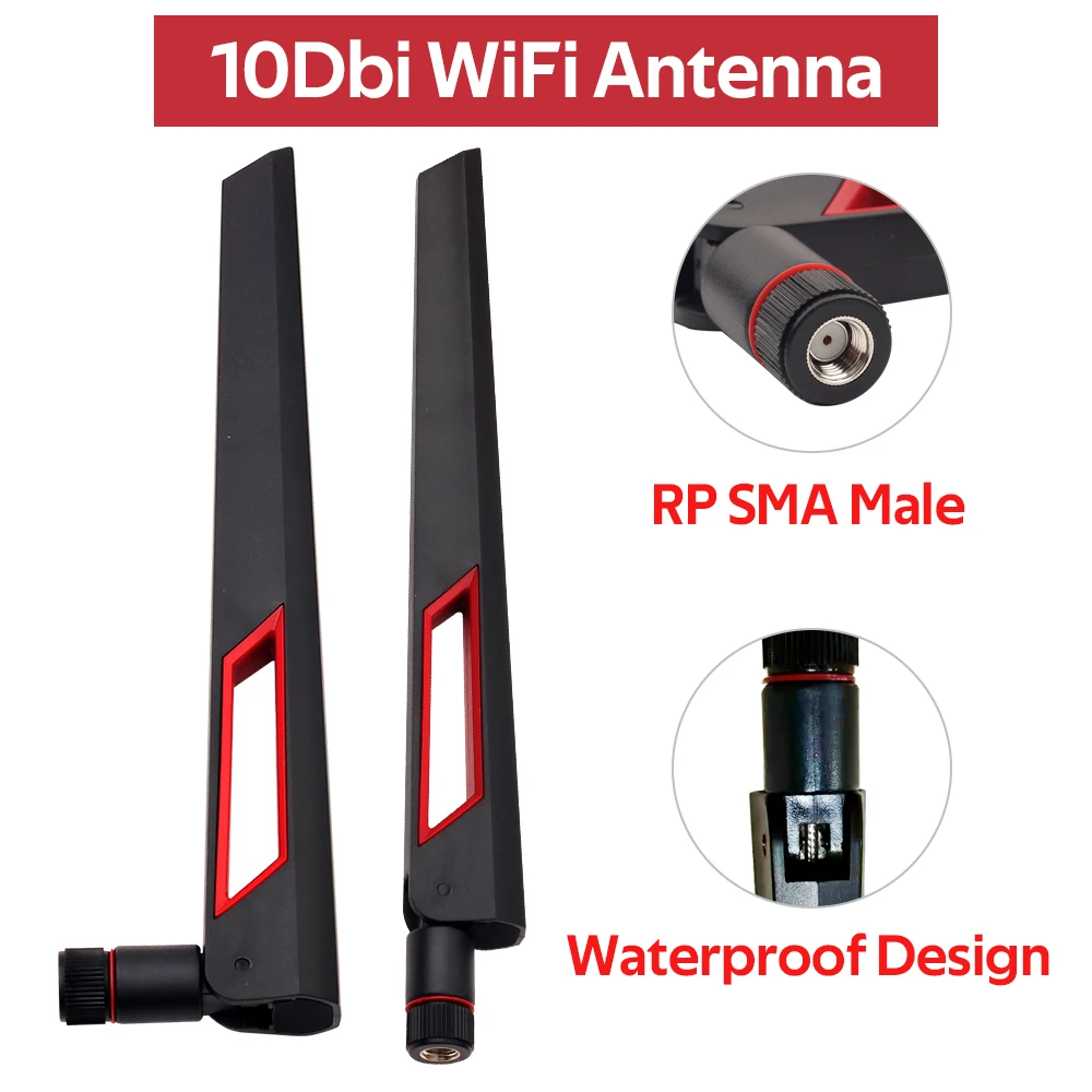 Placa de rede antena WiFi universal, RP SMA macho, impulsionador de sinal, 10dbi, 2.4Ghz, 5Ghz, 5.8Ghz, AX210, AX200