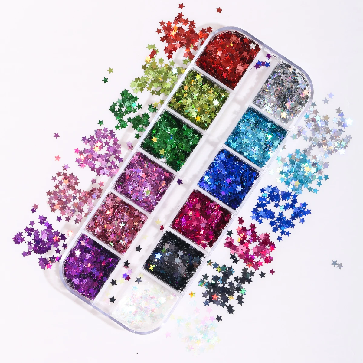 12 Grids Mixed Four Pointed Star Design Nail Glitters Holographic Glitter Sequins Nail Patch DIY Nail Art Decoration