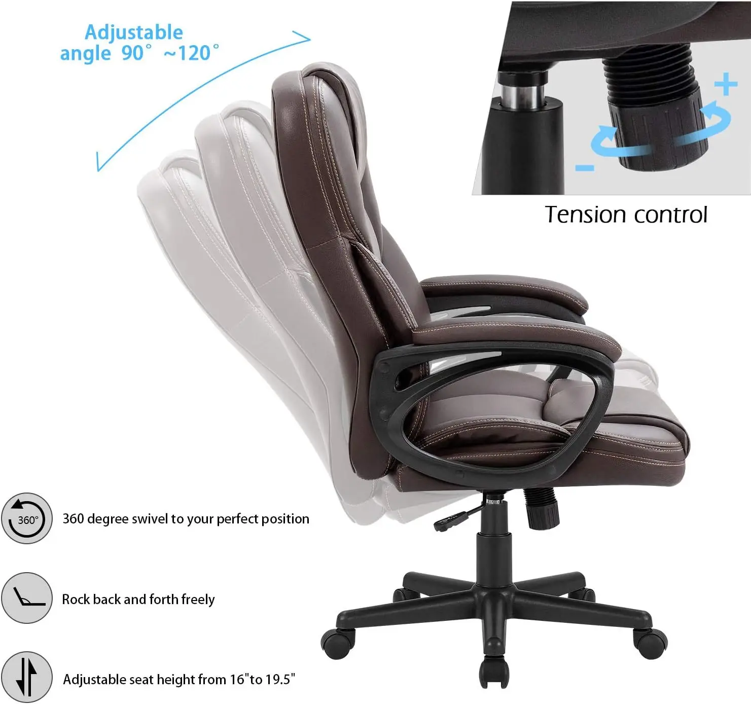 Silla ejecutiva de oficina con respaldo alto, asiento de escritorio ajustable para el hogar, giratoria, de cuero PU para ordenador, con soporte Lumbar